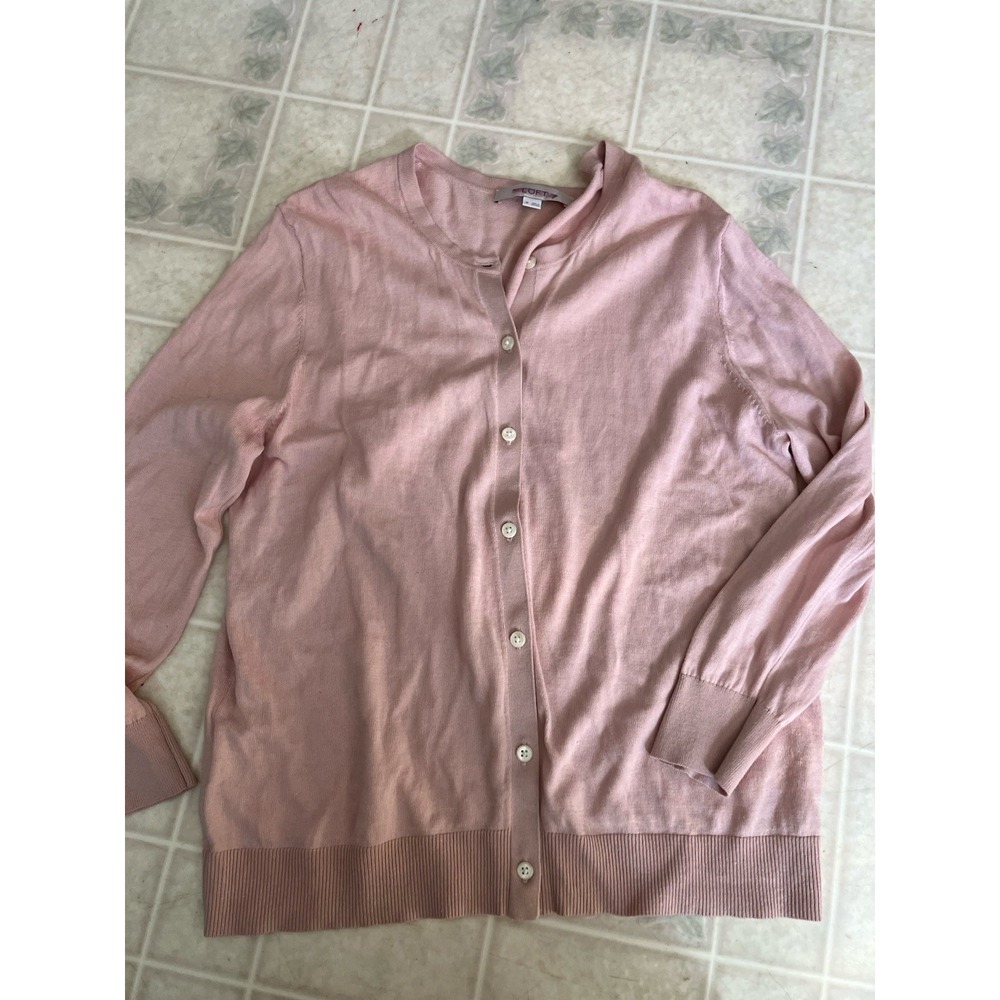 Loft pink Long‎ Sleeve Button Front Cardigan 100% Cotton size medium Fine Gauge
